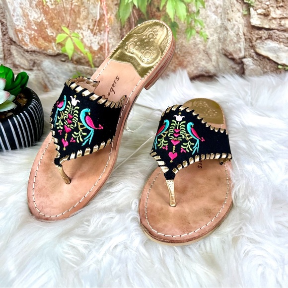 JACK ROGERS 1960 Embroidered Textile and Leather Thong Sandals, 8 - Picture 5 of 10